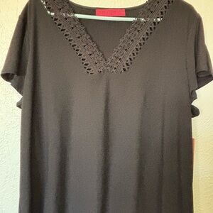 Elegant Love Scarlet Black Lace Trim Top